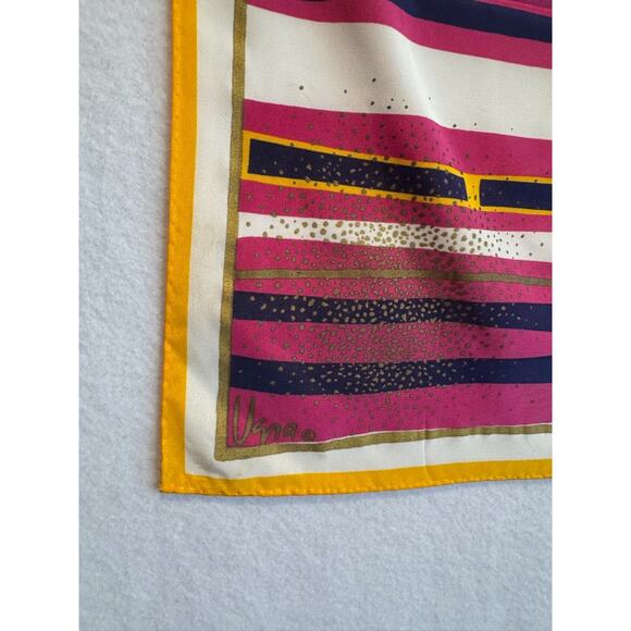 Vintage Veresa Vera Scarf Striped Pink Navy Gold 27" x 27" Japan - Picture 2 of 6